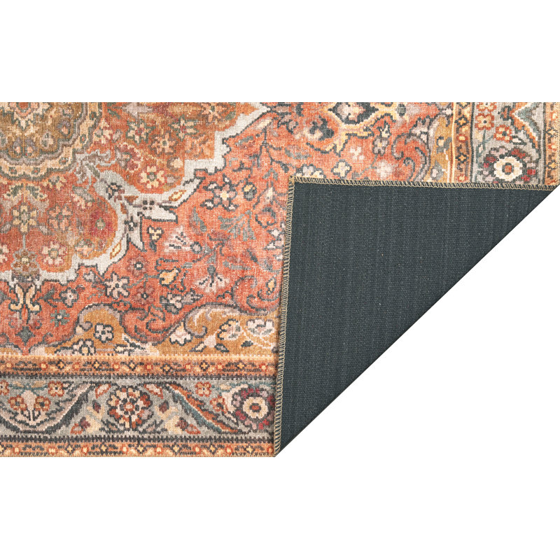 Fehrat Oriental Machine Woven Cotton/Polyester Area Rug in Rust, Runner 2'6" x 7'6"