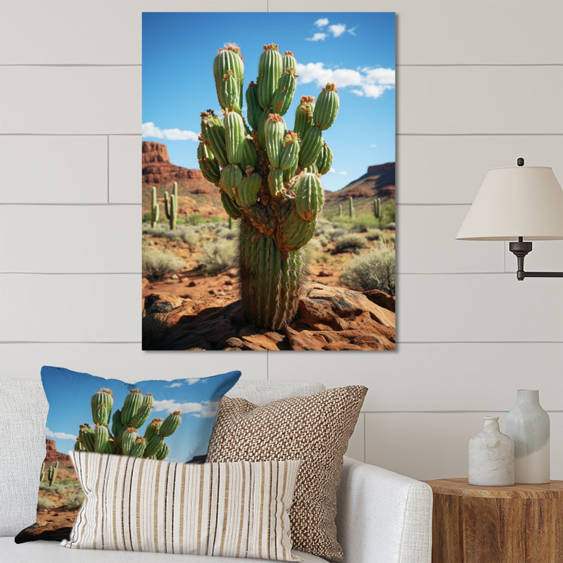 Cactus vert bleu, «Desert Guardian Organ I», impressions murales florales et botaniques en métal, H 32 po x l 16 po x P 1 po