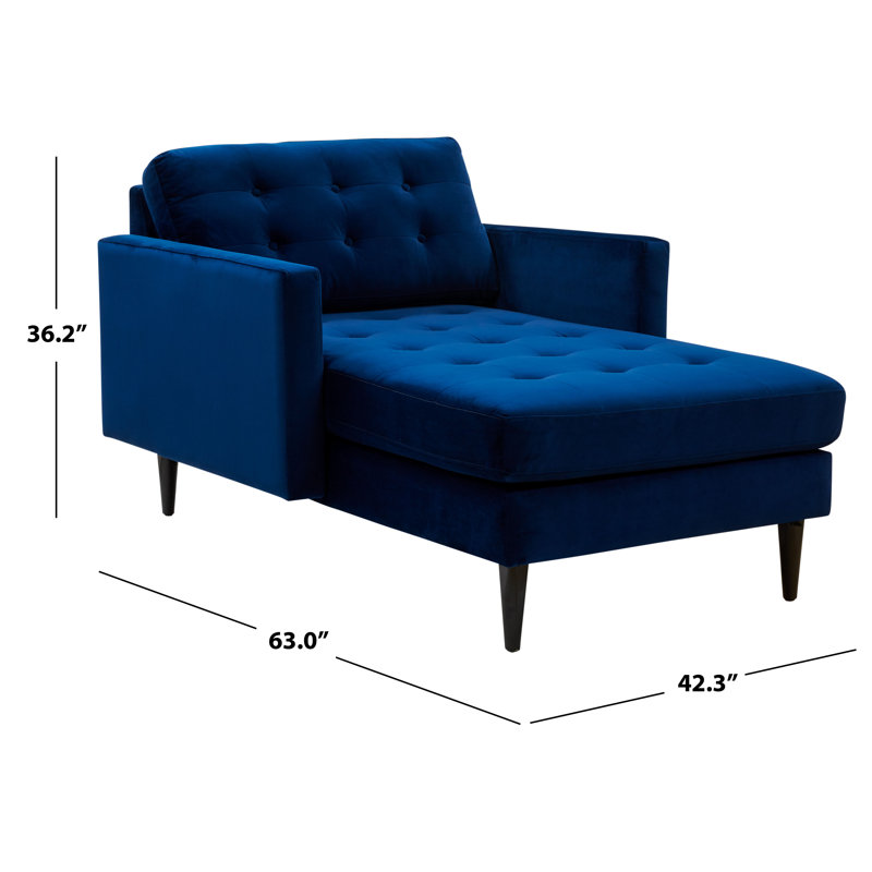 Chaise longue capitonnée à deux accoudoirs carrés, Velours bleu marine