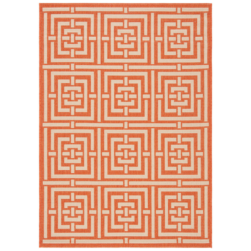 Arneshia Geometric Terracotta/Cream Indoor/Outdoor Area Rug, Rectangle 9' x 12'