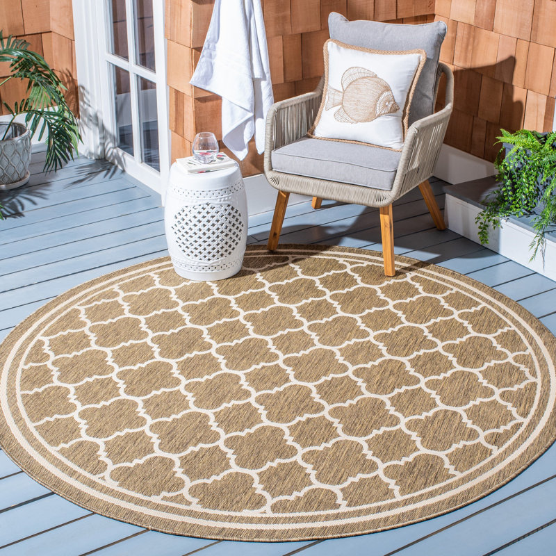 Arneshia Geometric Brown/Bone Indoor/Outdoor Area Rug, Round 4'