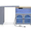 Îlot de cuisine avec table extensible, portes en verre cannelé, éclairage DEL, prises électriques et grande polyvalence, armoire électrique coulissante grise