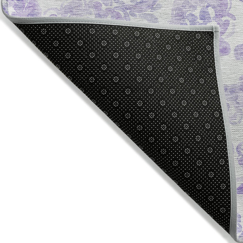 Tapis lavable à motif cachemire ivoire et mauve lavande 5 pi x 8 pi
