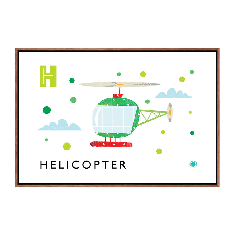 H Is for hélicoptère - impression d'art graphique, H 26 po x l 40 po x 1,5 po, Toile avec cadre brun, Pas de tapis
