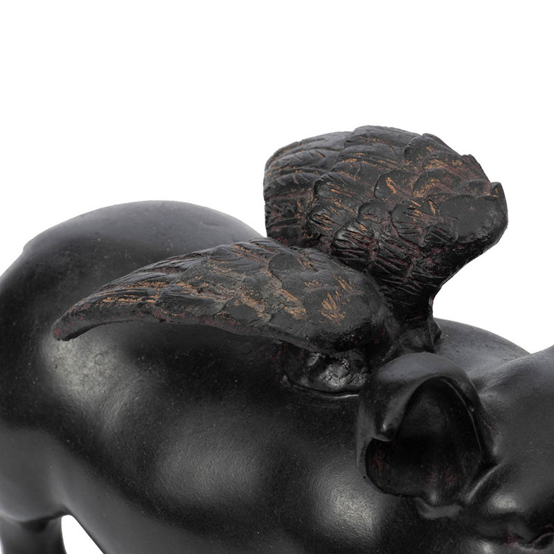 Flying Pig Sculptural Accent  Set of 2  7" x 3" x 5.5"  Black