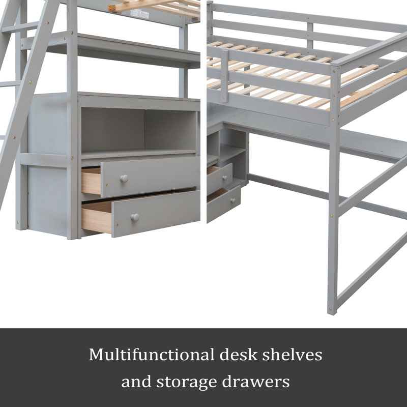 Lit mezzanine double Jerricho Kids, gris