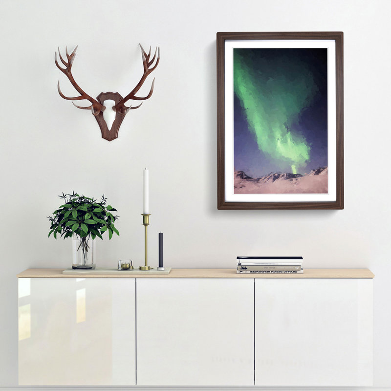 Northern Lights Aurora Borealis- Picture Frame Graphic Art Print, 36cm H x 27cm W x 2cm D, Walnut Framed