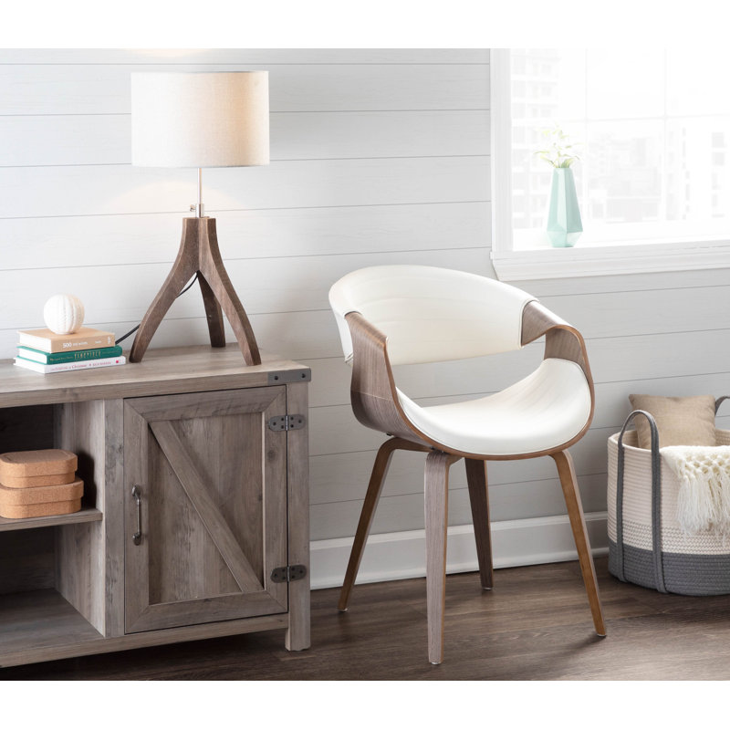 Chaise avec accoudoirs rembourrée Arabelle, Gris, Simili cuir blanc