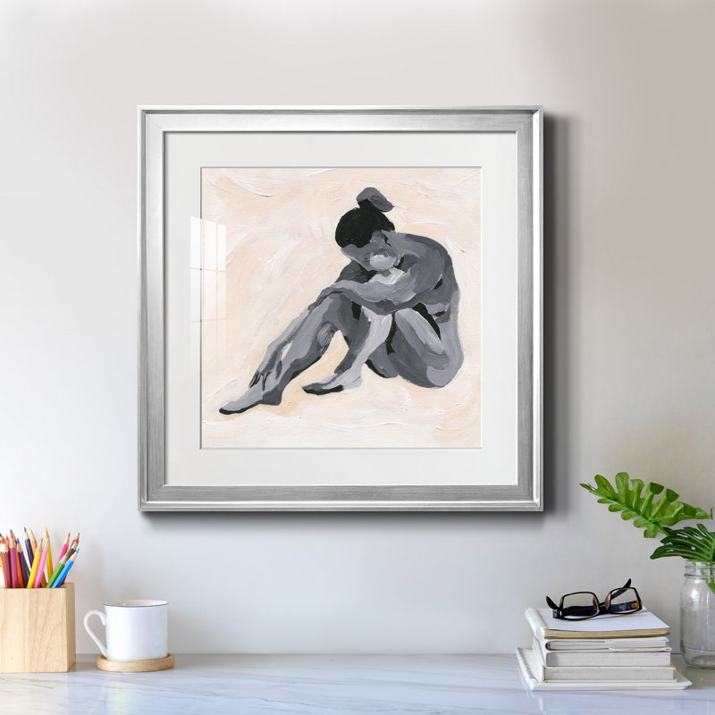 Intimity II - reproduction encadrée de qualité supérieure - prête à être accrochée, Papier avec cadre argenté, Blanc