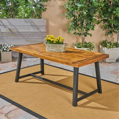 Table de salle à manger d'extérieur en bois d'acacia, finition teck sablé et noir