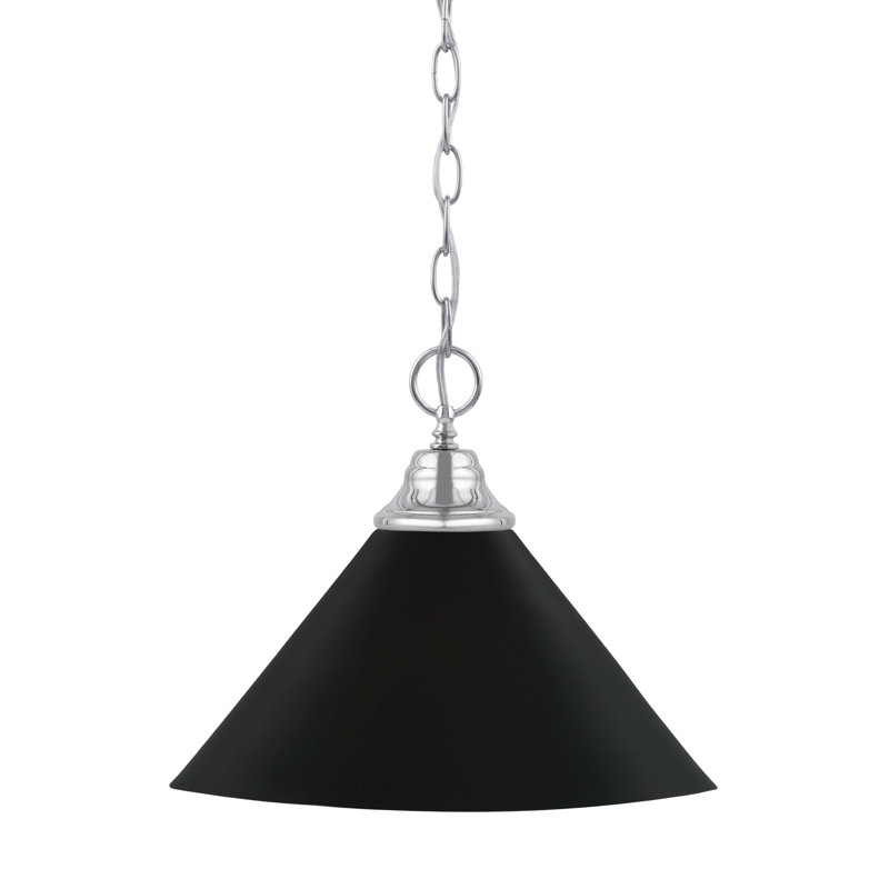 Luminaire suspendu à chaîne avec abat-jour conique en métal noir mat 14 po Aeronwen, Chrome