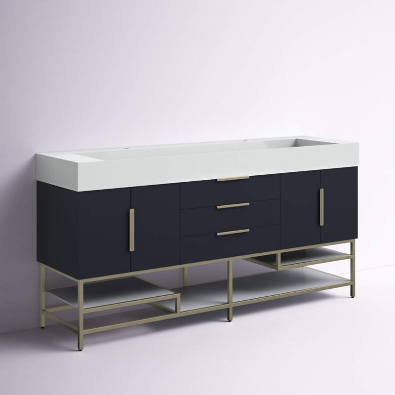 Ensemble de meuble-lavabo double 72 po Glasgow, Gris foncé à haute brillance, Blanc