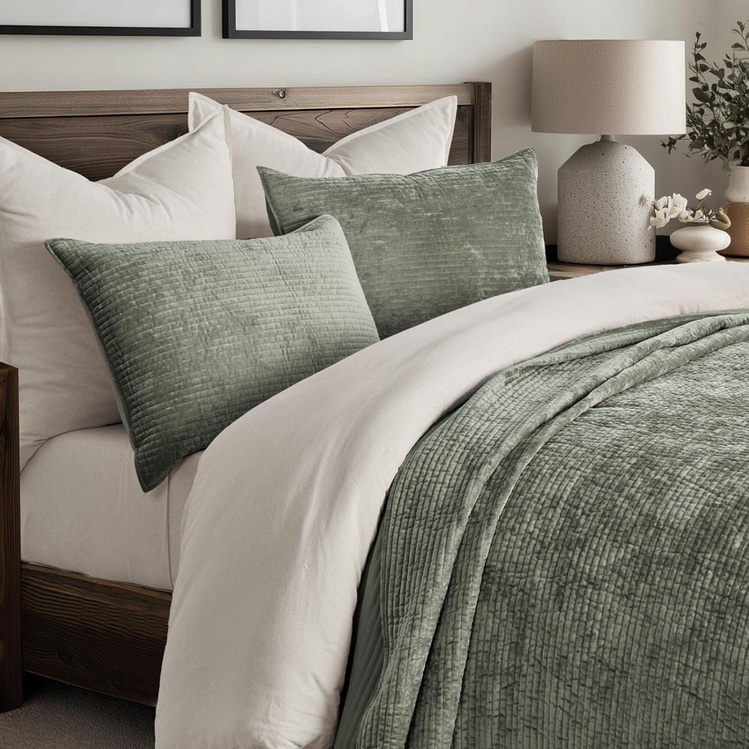 Velvet Quilt Set, Queen, Dried Thyme