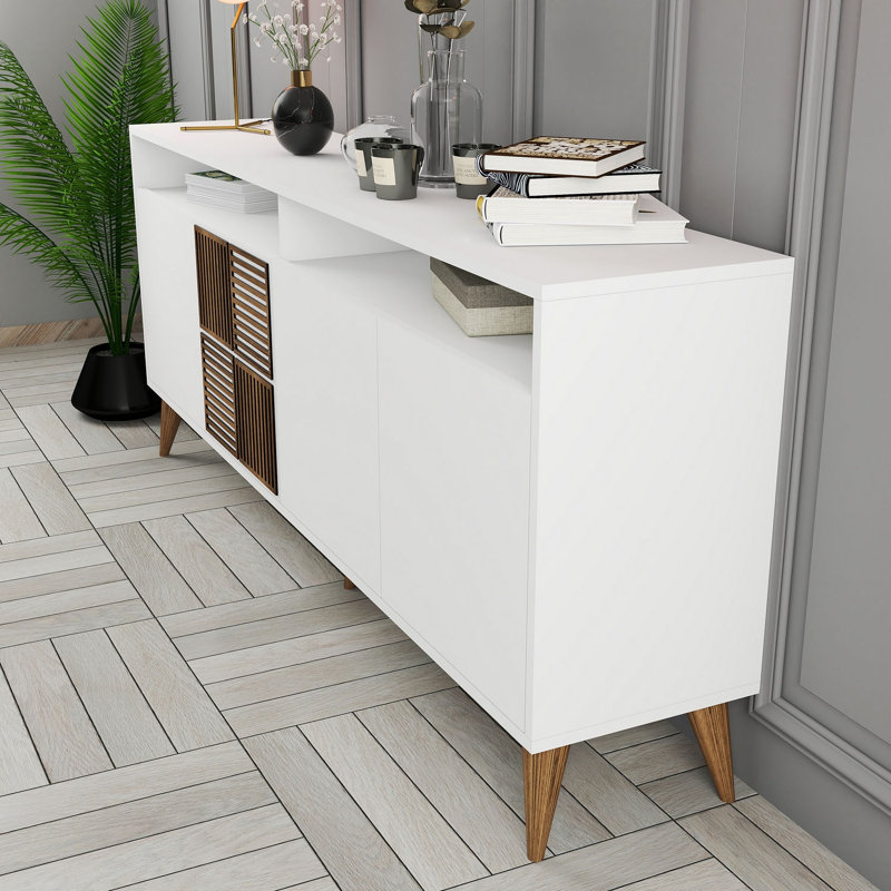 Console Adrius, Blanc / noyer, Blanc, H 30,9 po x l 70,9 po x P 13,8 po