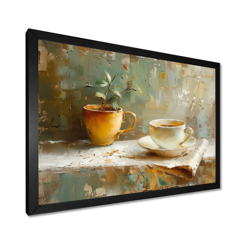 Tasse de café blanche et beige blanche - Art mural café, Cadre photo noir, H 30 po x l 40 po