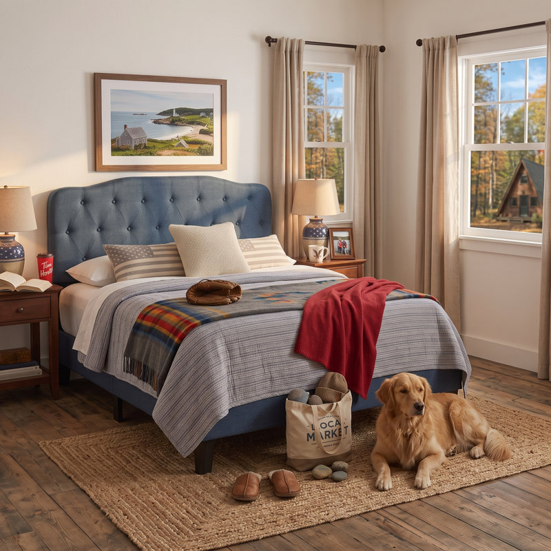Amyliah King Upholstered Standard Bed, Blue, King