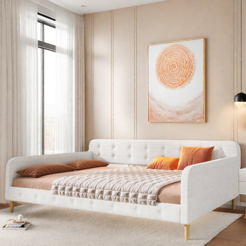 Lit de jour rembourré avec 4 pieds de soutien, Beige