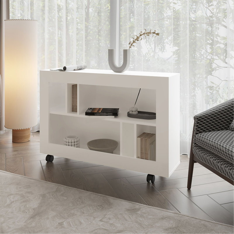 Console FM Furniture en mélamine avec rangement ouvert. Blanc, Blanc