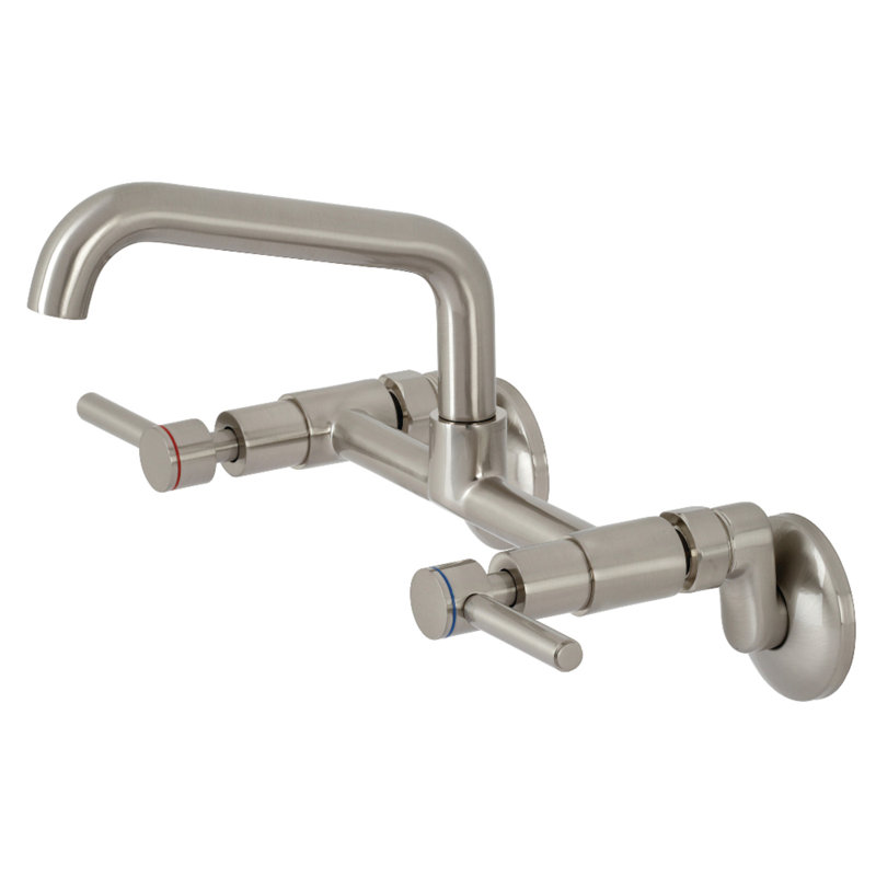 Kingston Brass Concord Double-Handle 2-Hole Wall-Mount Bridge Kitchen Faucet, Brushed Nickel