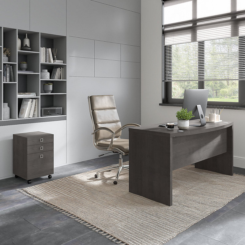 Echo 2 Piece Computer Desk Office Set, Charcoal Maple