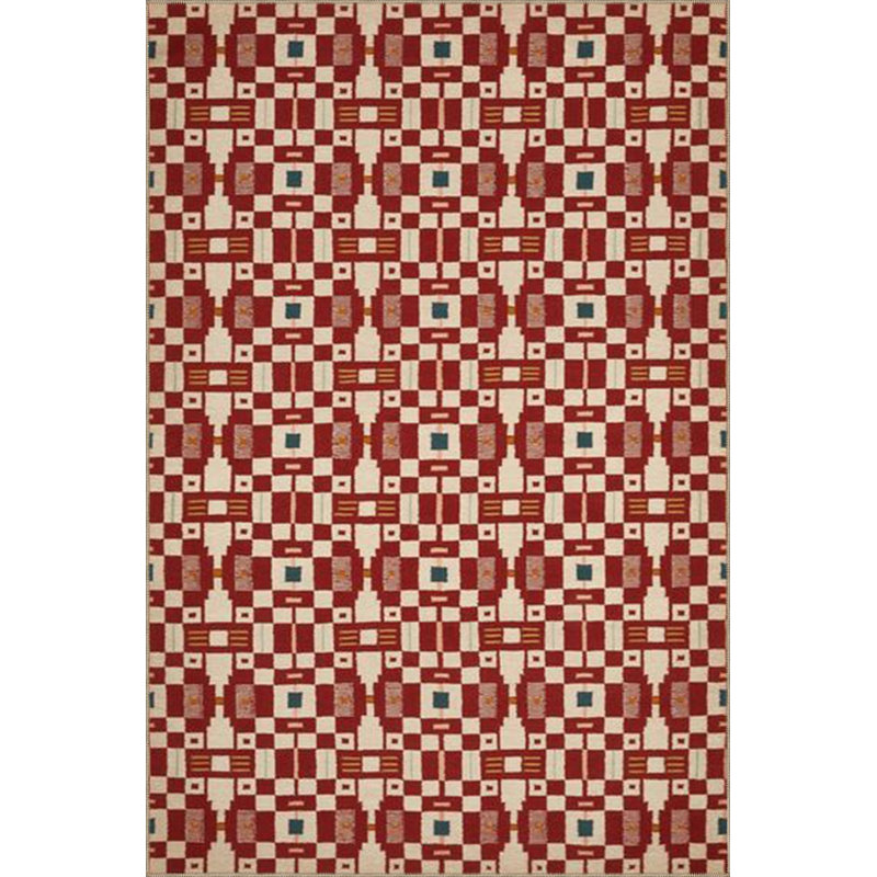 Tapis rouge tissé à motif géométrique rouge lavable à la machine, Sous-tapis rectangulaire 5 pi 1 po x 7 pi 7 po inc