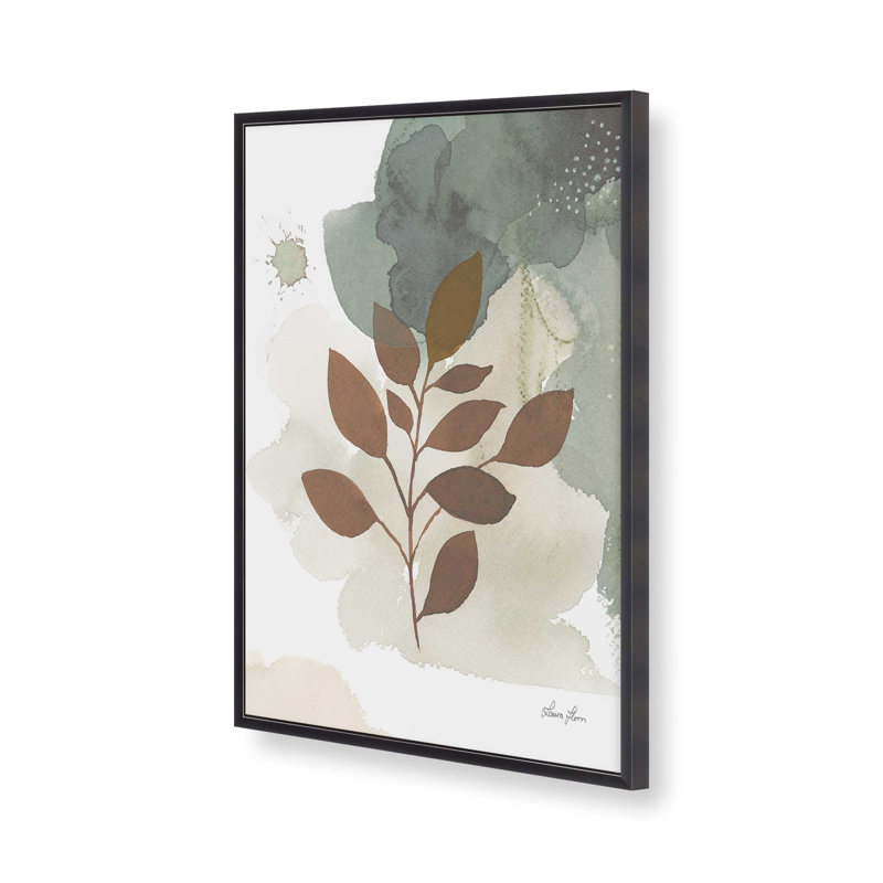 Feuilles harmoniques I print, H 15,25 po x l 12,25 po, Cadre de coin ouvert en zinc patiné