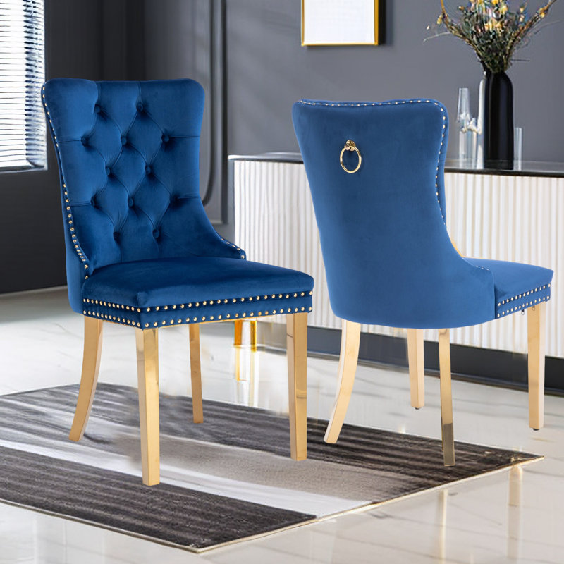 Joshanae 20'' H Tufted Velvet Upholstered Parsons Chair, Blue