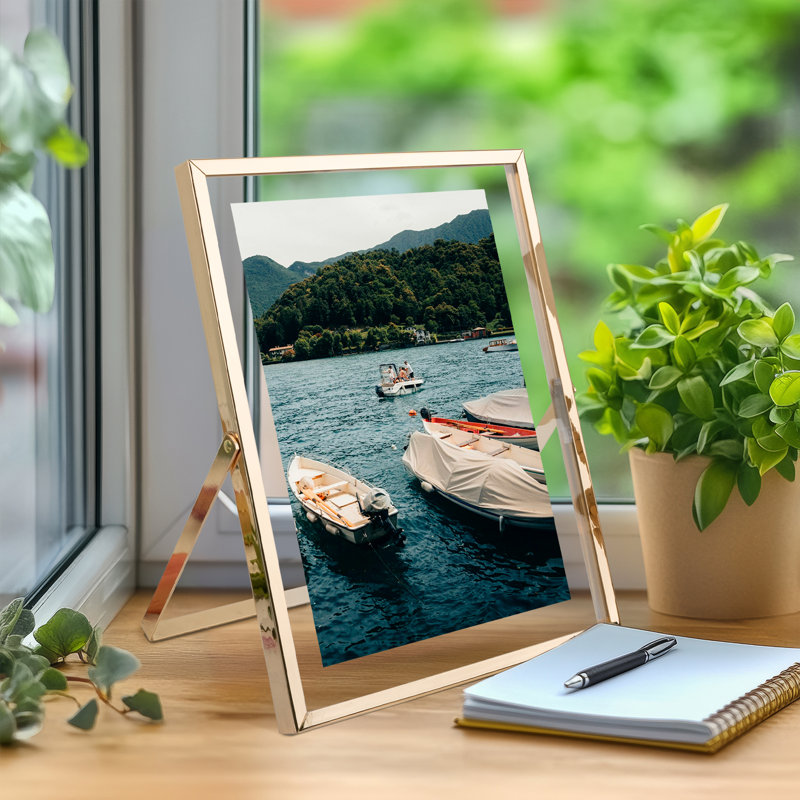 Cadre flottant en métal avec verre véritable, 8 po x 10 po, Or
