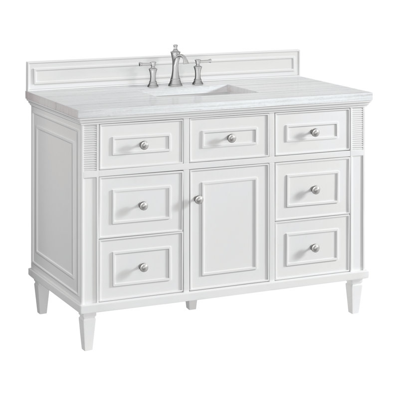 Lorelai 48'' W Single Vanity, Carrara White Marble, Bright White, 8" Widespread