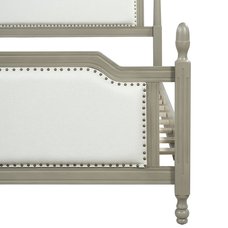 Lit plateforme tapissier Aveloire Classic, Grand lit, Beige et gris bois flotté