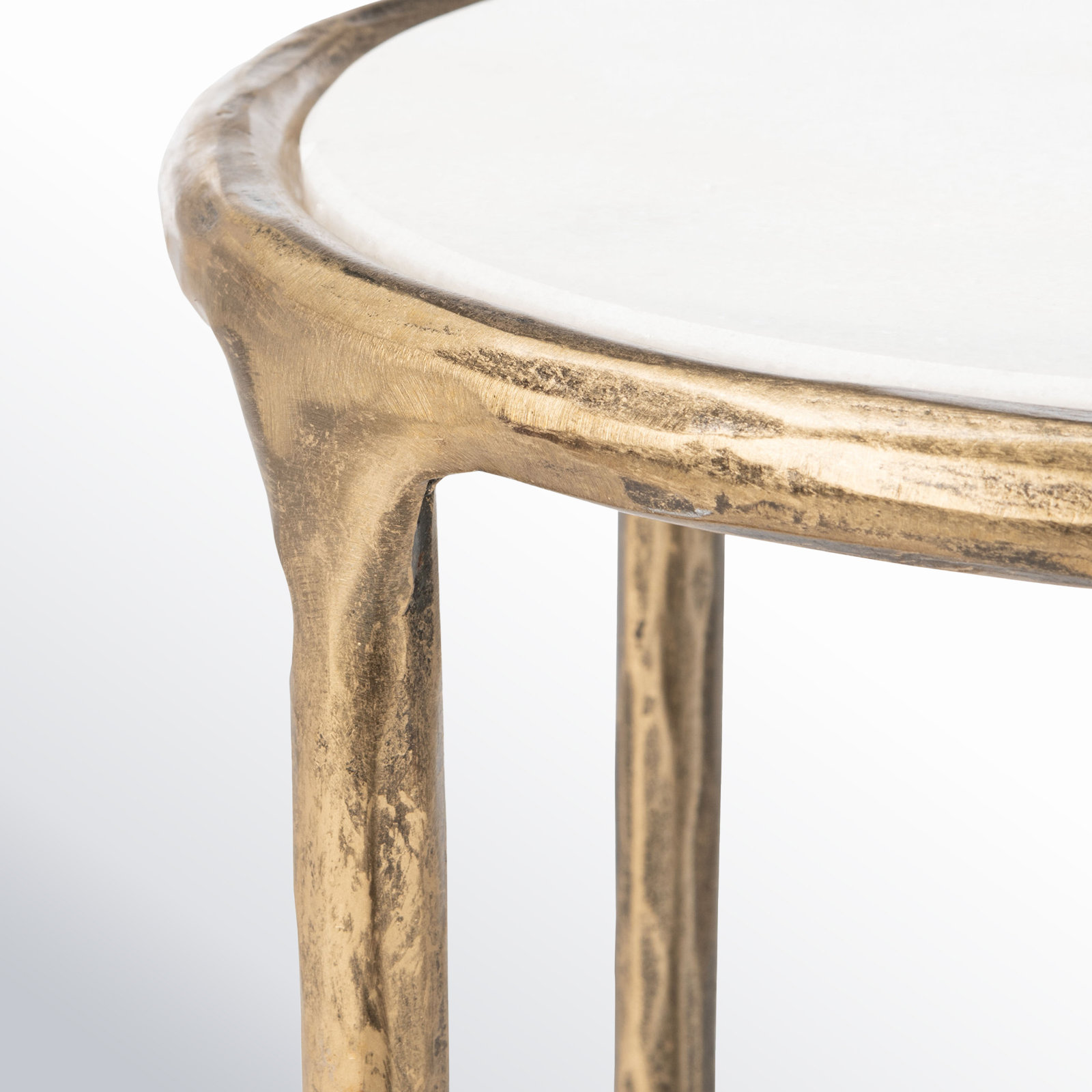 Evelynn Glass Cross Legs End Table, White Marble Top/Brass Base