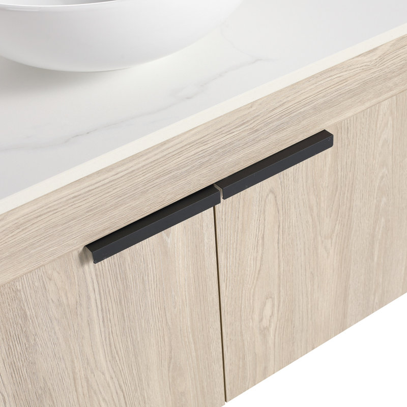 Meuble-lavabo mural contemporain de 30 po. Chêne blanc avec lavabo en céramique. Porte à fermeture en douceur pour une fonction paisible. Rangement généreux. Fabriqué en contreplaqué. Évier de meuble-lavabo moderne de 28,68 po de profondeur. Silencieux