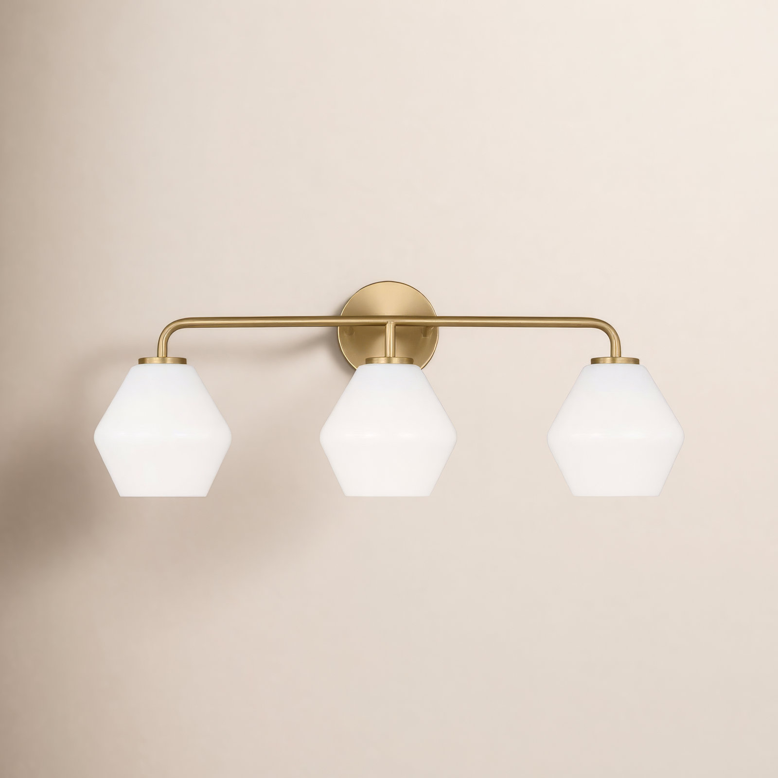 Rooks 3-Light Dimmable Vanity Light, Satin Brass, White