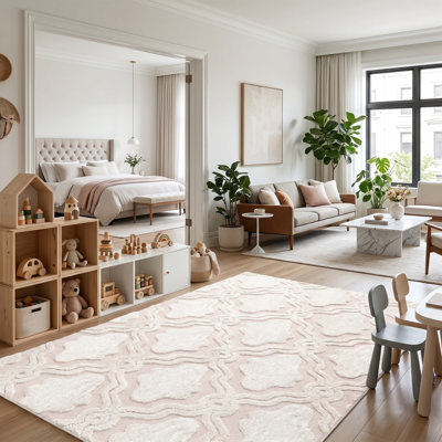 Tapis lavable à poils courts 8 x 10 pi - antidérapant moderne géométrique beige et abricot
