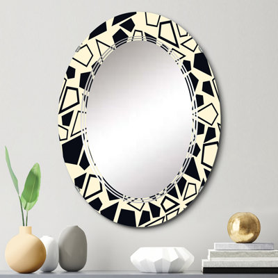 Noir et jaune abstrait géométrique - miroir mural à motif ovale