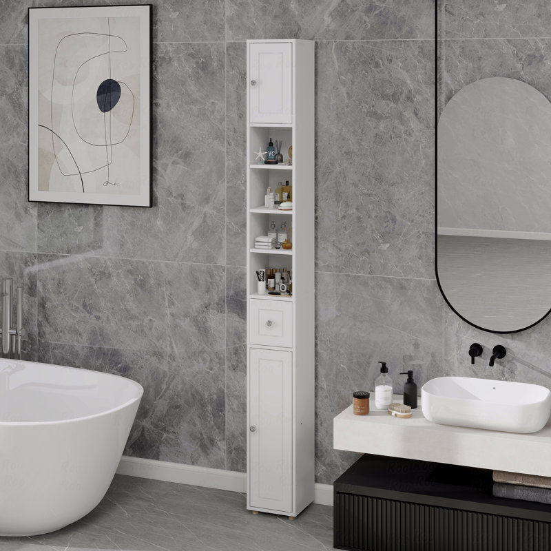 Tall Slim Bathroom Storage Cabinet, 71" Freestanding Bathroom Cabinet With 1 Drawer, 2 Doors And 4 Adjustable Shelves