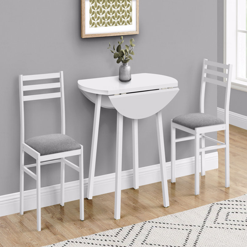 Ensemble de table de salle à manger, ensemble 3 pièces, petit, abattant 35 po, Blanc, Blanc, Blanc