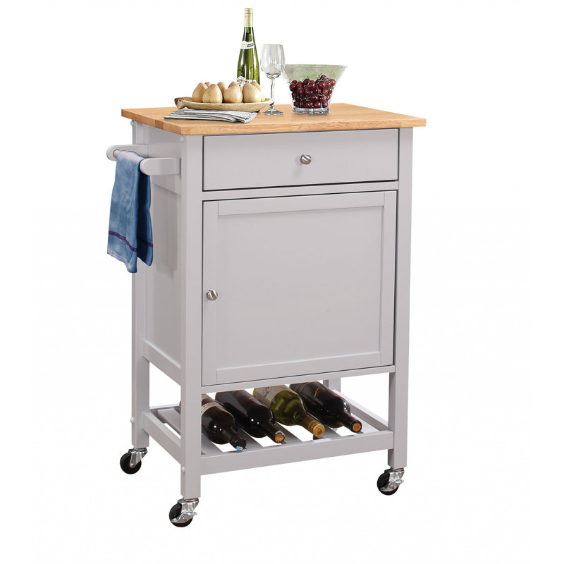 Chariot-bar de cuisine en bois d'hévéa Liduvina, Jaune