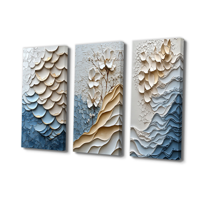 Blanc et bleu côtier mosaïque I - Collection d'art mural côtier, Toile tendue, H 28 po x l 36 po, Ne s’applique pas