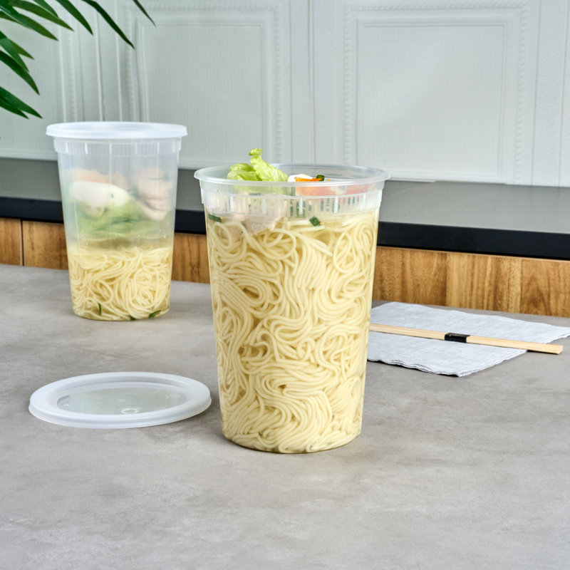Restaurantware Plastic Food Container 100 Pack of 48 oz Clear Microwave-Safe Storage Container With Lid Leakproof Round Shape Disposable Freezer-Safe