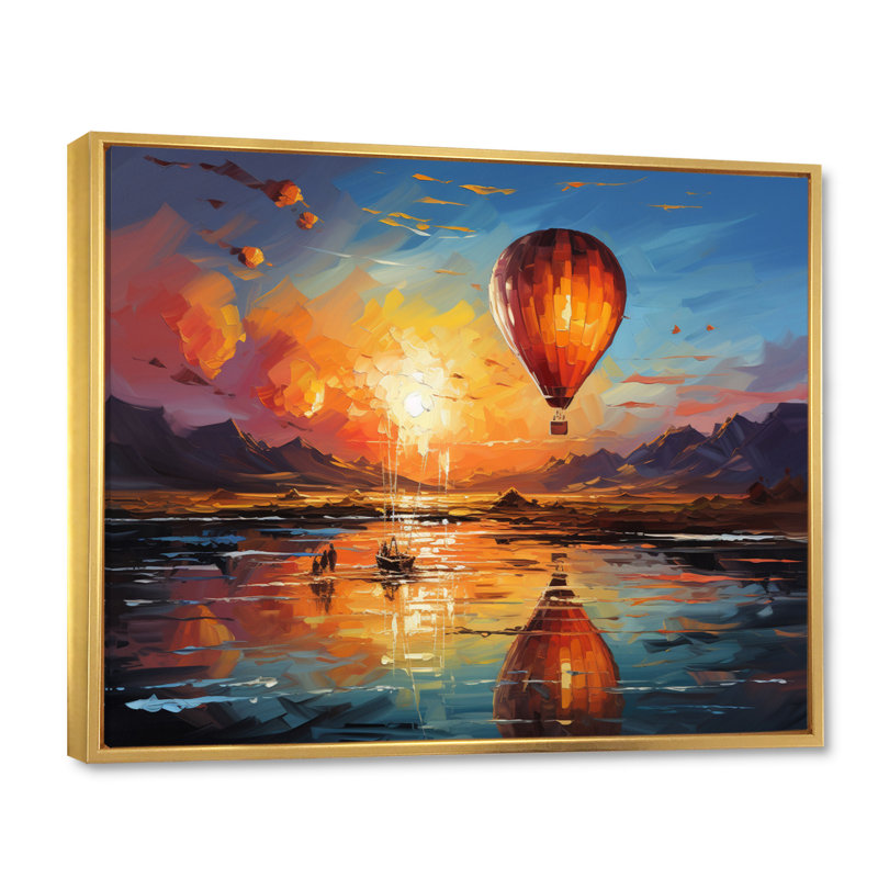 Jaune, montgolfière impressionniste - montgolfière, art mural, H 16 po x l 32 po x P 1 po, Cadre flottant doré