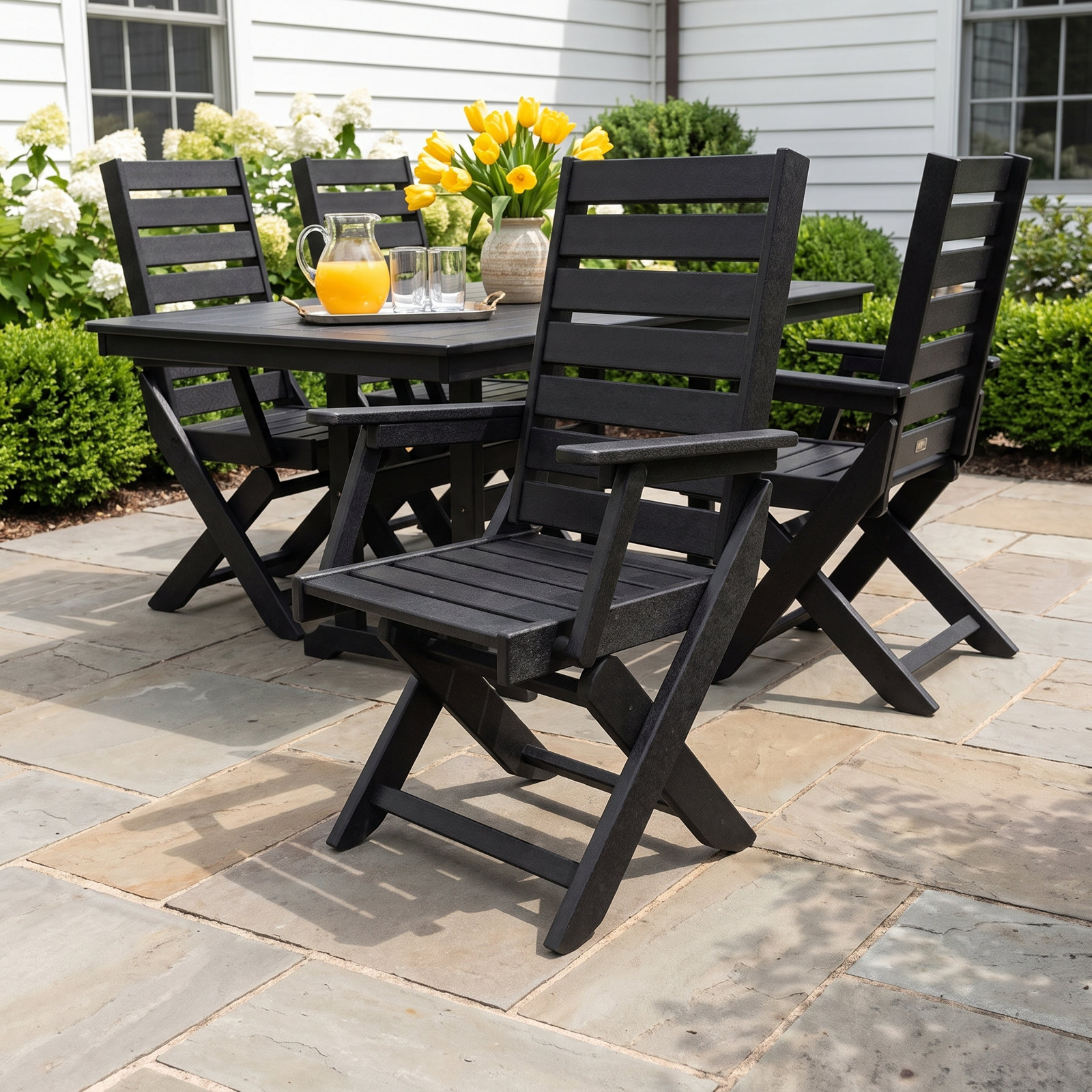 POLYWOOD® Captain Foldable Patio Armchair, Black