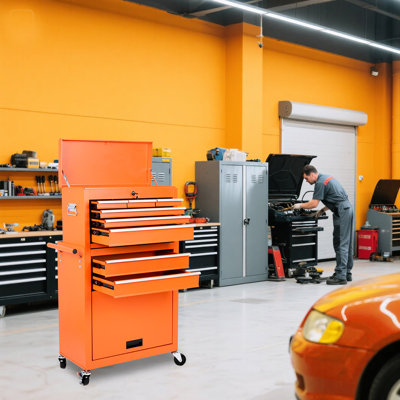 2 In 1 Detachable Top Tool Box, 8 - Drawer Metal Chest, Lockable Wheels, Efficient Storage Drawers, Long Lasting Performance