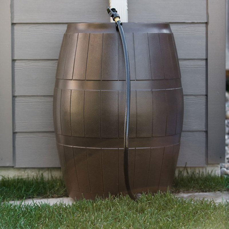 FCMP Outdoor Rain Water Catcher Barrel Container, Brown
