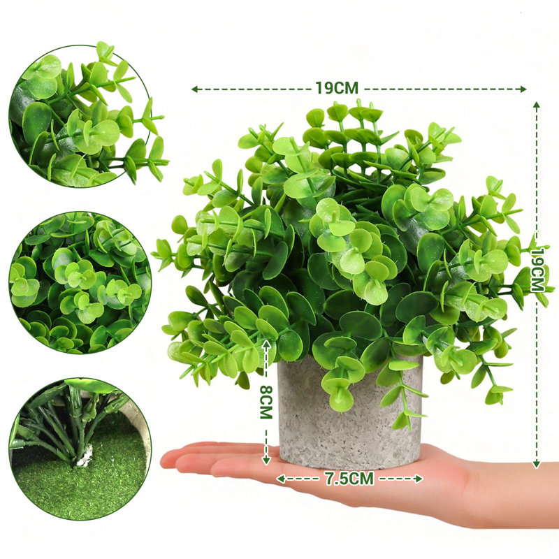 Set of 4 Artificial Potted Plants – Realistic Mini Eucalyptus, Rosemary, and Sage – Faux Greenery in Small Modern White Pots – Easy Care Indoor Decoration for Home, Office, Bedroom, or Bathroom