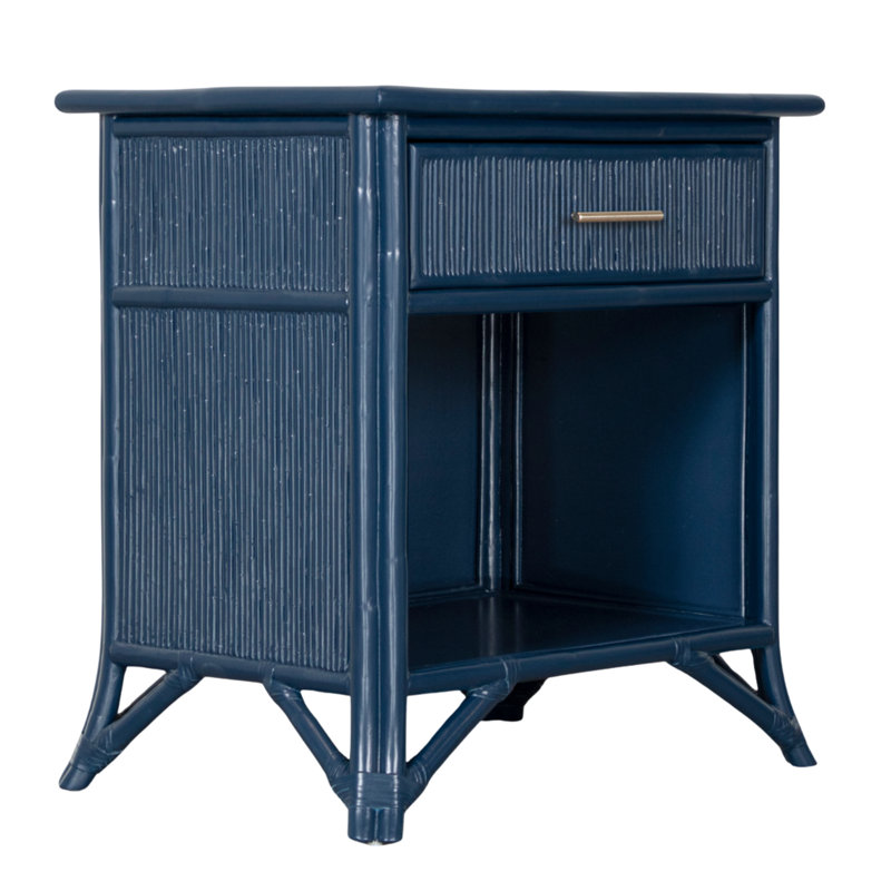 1 - Drawer Rattan Nightstand, Navy Blue