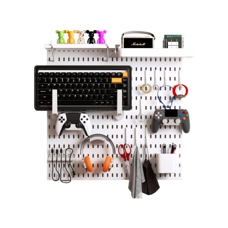 22" X 22" Pegboard Kit, Modern Gaming Setup Organizer with Accessories, Wall Mountable, Plastic Material