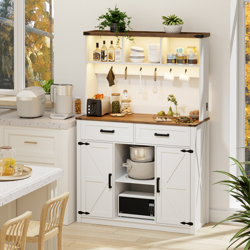 Buffet 39,37 po avec lumières DEL, Blanc antique
