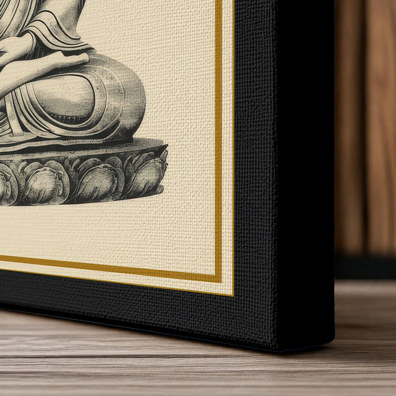 Buddha in Meditation Japandi - Wrapped Canvas, 30x20 - 76.2 x 50.8 cm, Black Border