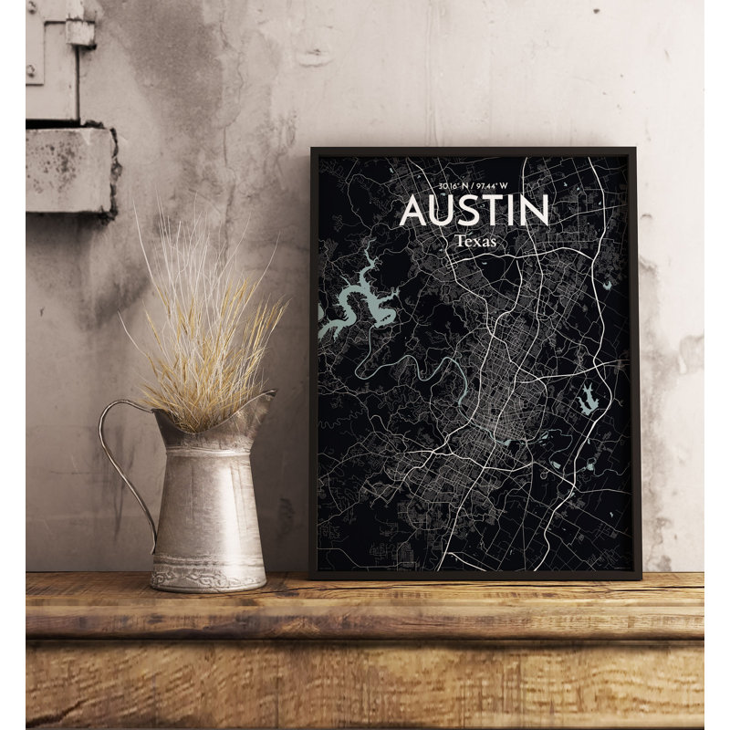 Austin City Map - No Frame Print, 91.4cm H x 61cm W x 0.13cm D, Black